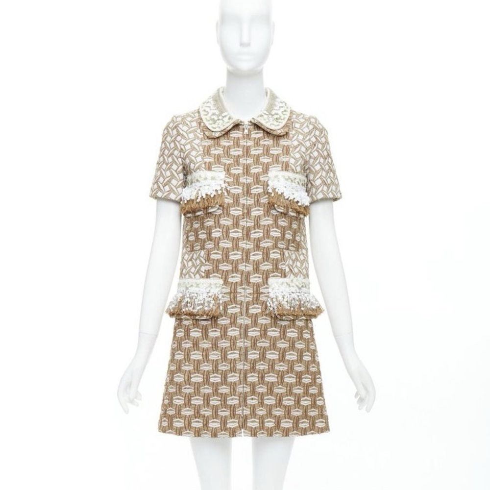 Louis Vuitton 2013 Runway Sequin Fringe Boucle Wool Textured Dress Coat